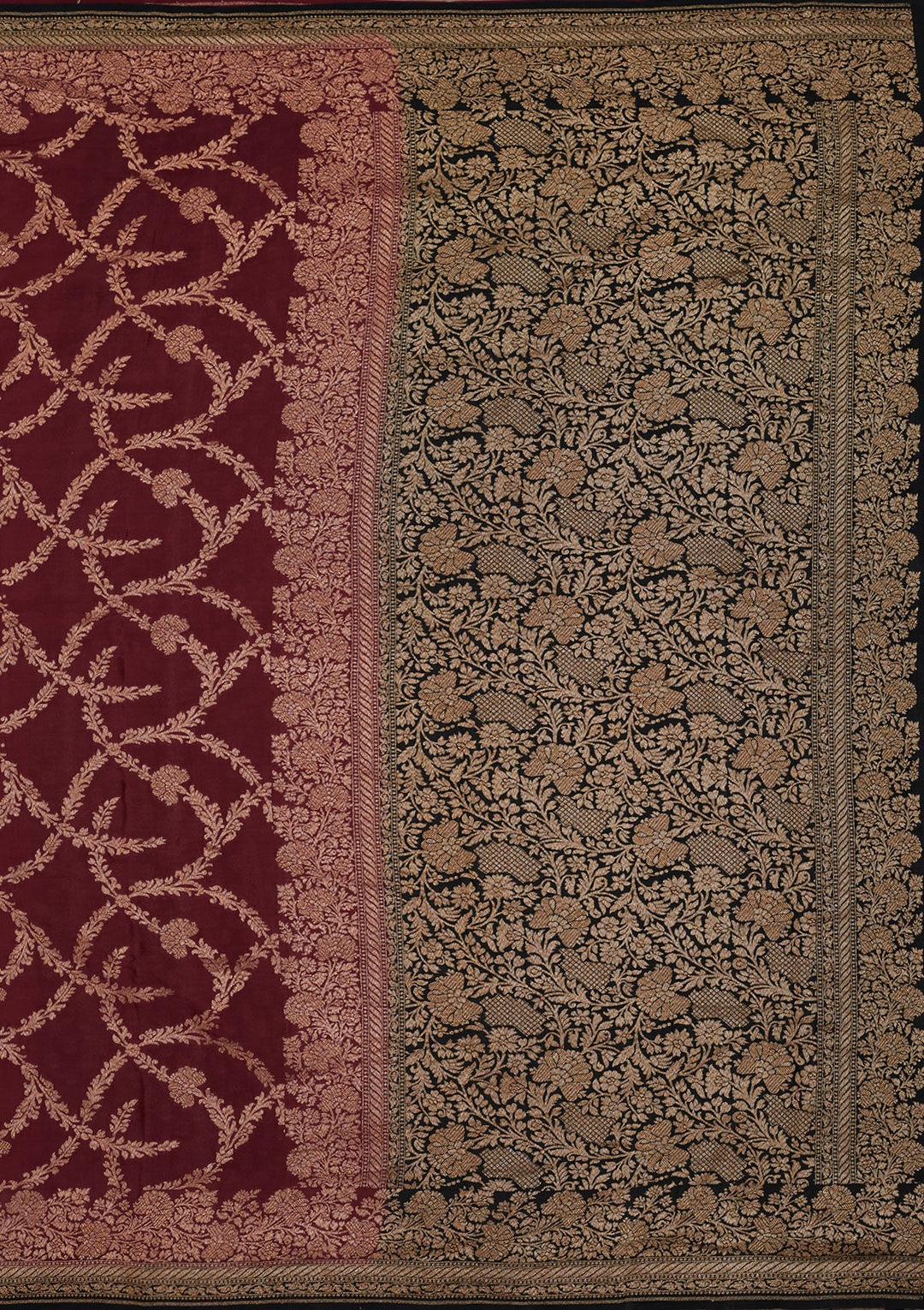 Wine Zariwork Pure Silk Saree-Koskii