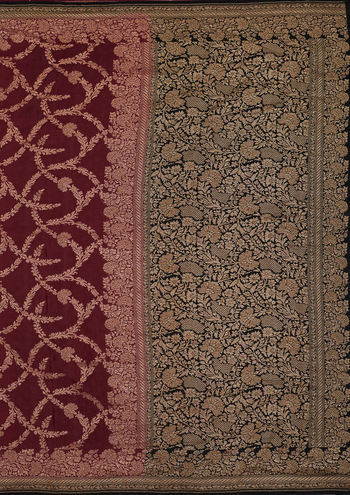 Wine Zariwork Pure Silk Saree-Koskii