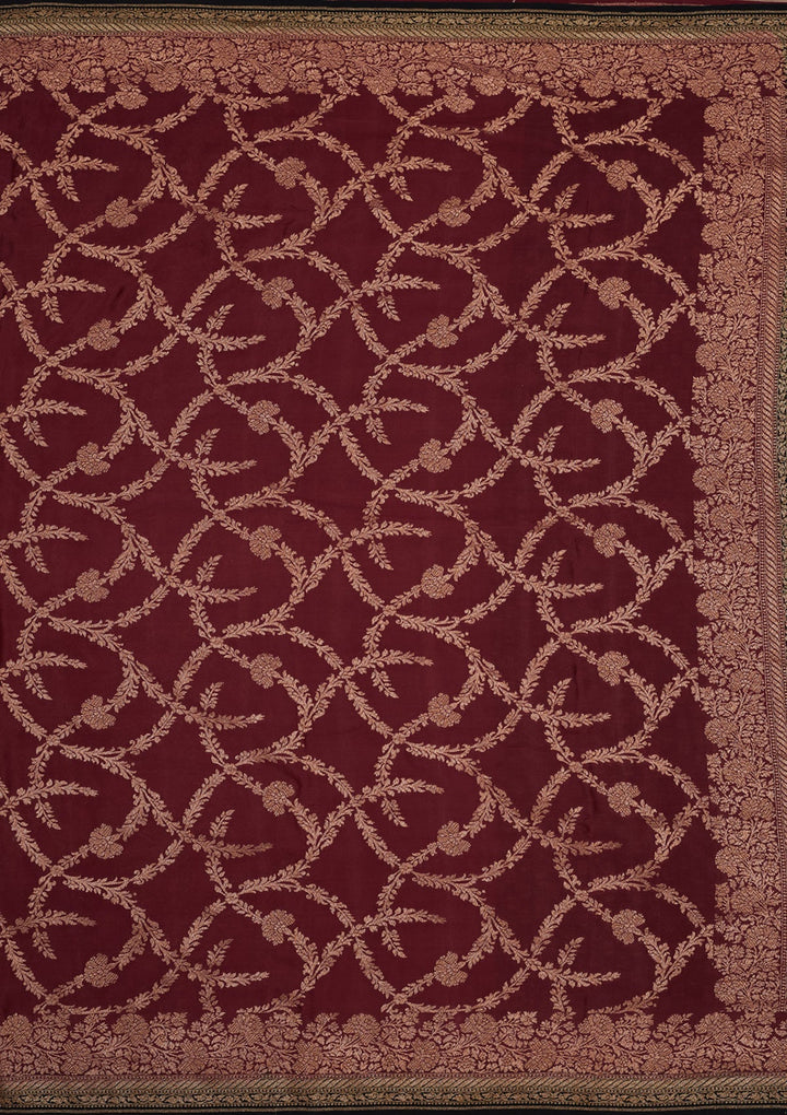 Wine Zariwork Pure Silk Saree-Koskii