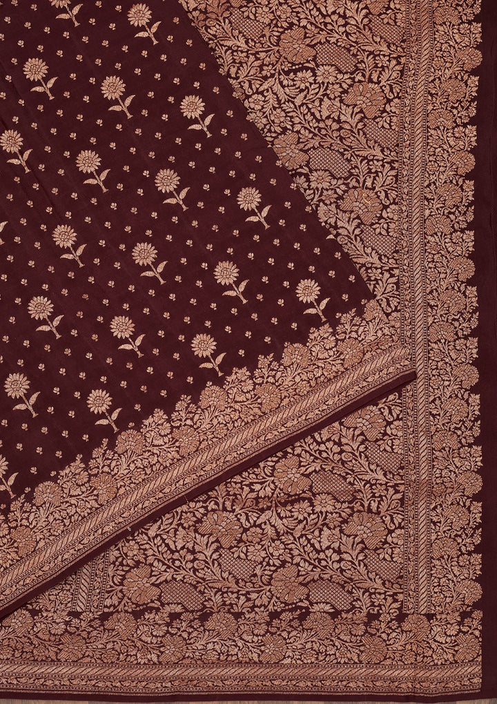 Wine Zariwork Pure Silk Saree-Koskii