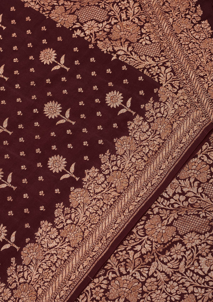 Wine Zariwork Pure Silk Saree-Koskii