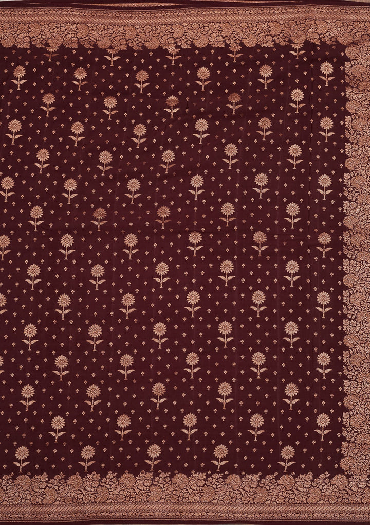 Wine Zariwork Pure Silk Saree-Koskii