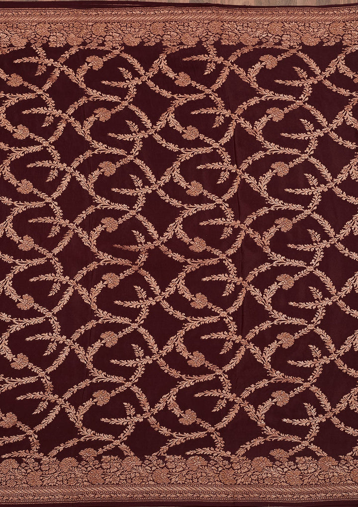 Wine Zariwork Pure Silk Saree-Koskii
