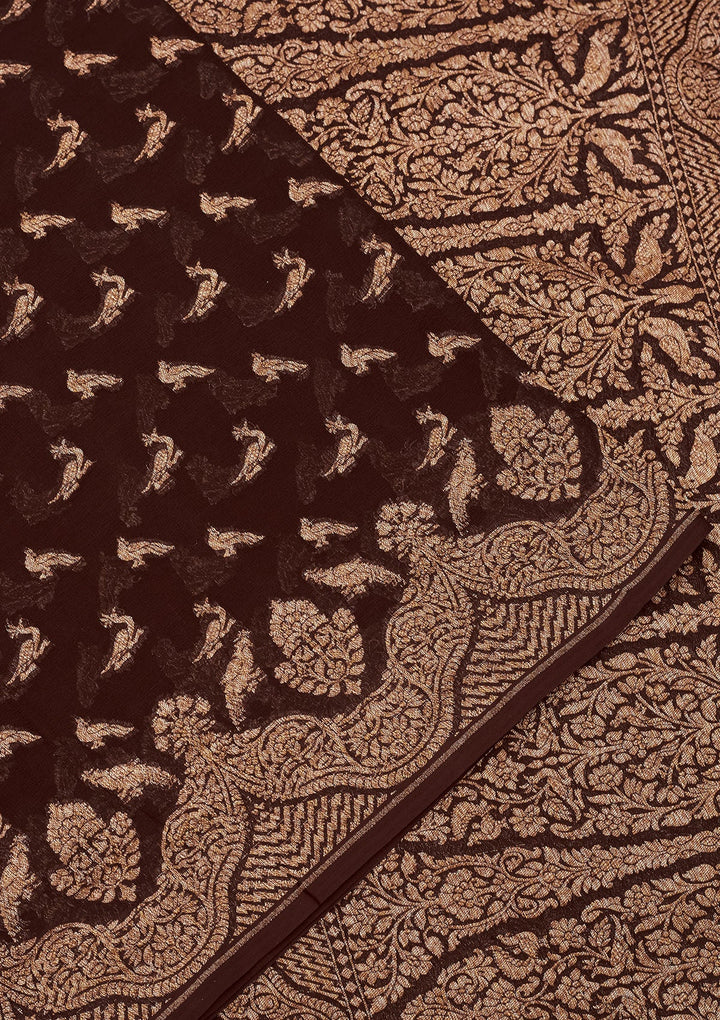 Wine Zariwork Pure Silk Saree-Koskii
