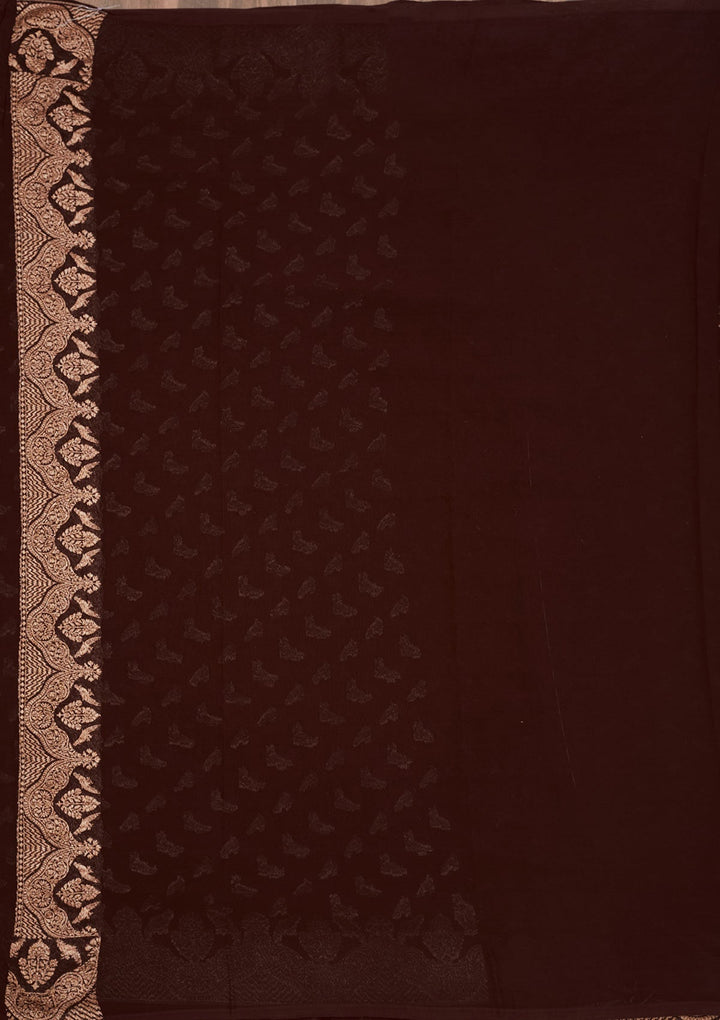 Wine Zariwork Pure Silk Saree-Koskii