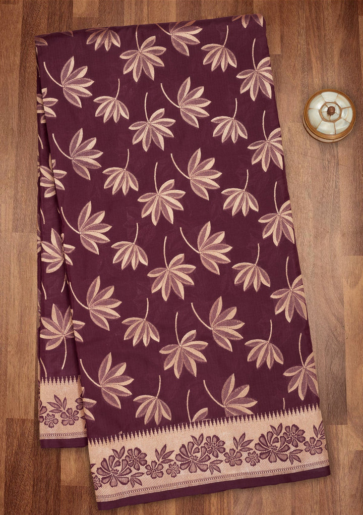 Wine Zariwork Pure Silk Saree-Koskii