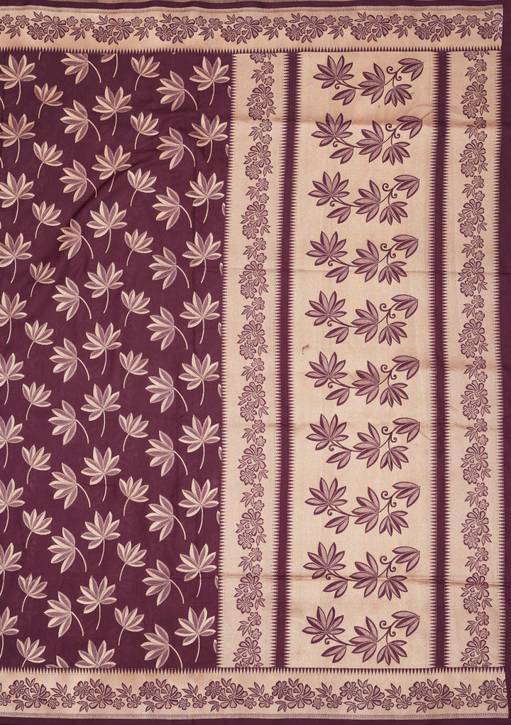 Wine Zariwork Pure Silk Saree-Koskii