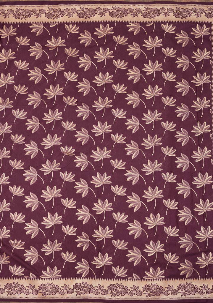 Wine Zariwork Pure Silk Saree-Koskii