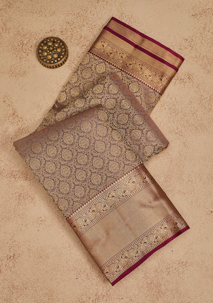 Wine Zariwork Pure Silk Saree-Koskii