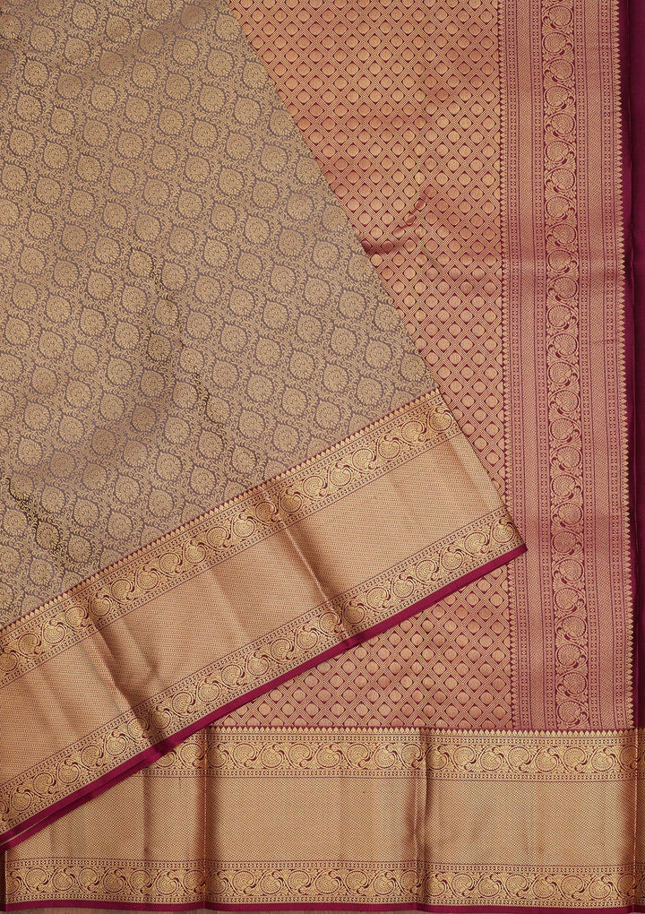 Wine Zariwork Pure Silk Saree-Koskii