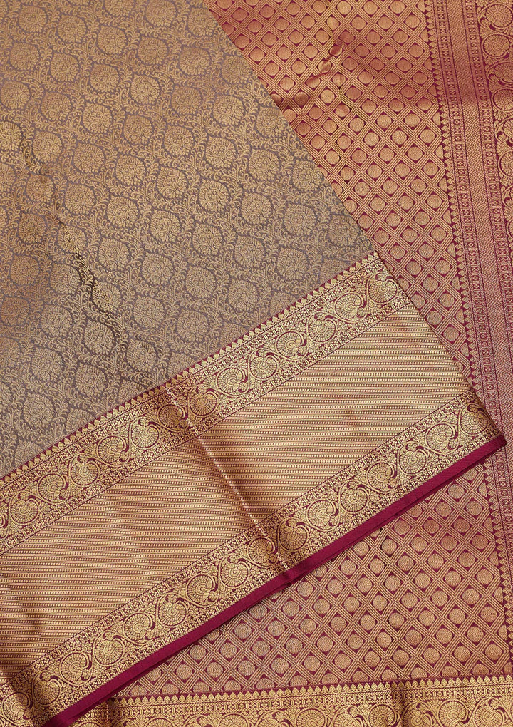 Wine Zariwork Pure Silk Saree-Koskii