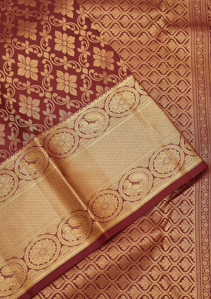 Wine Zariwork Pure Silk Saree-Koskii