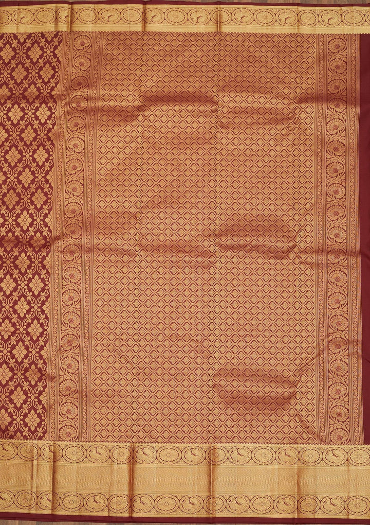 Wine Zariwork Pure Silk Saree-Koskii