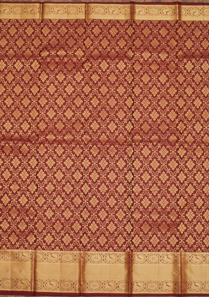Wine Zariwork Pure Silk Saree-Koskii