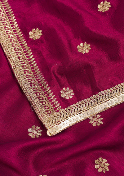 Wine Zariwork Raw Silk Dupatta-Koskii