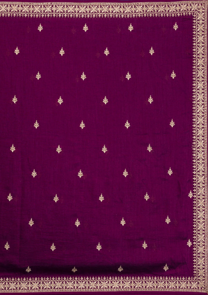 Wine Zariwork Raw Silk Readymade Lehenga-Koskii