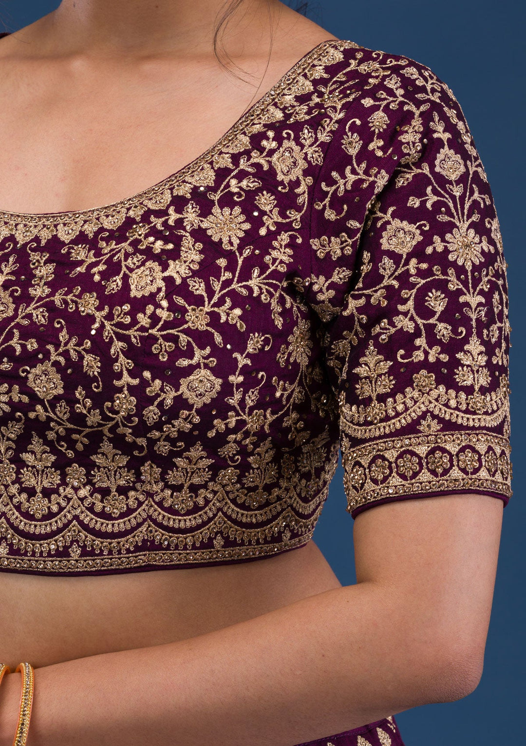 Wine Zariwork Raw Silk Readymade Lehenga-Koskii