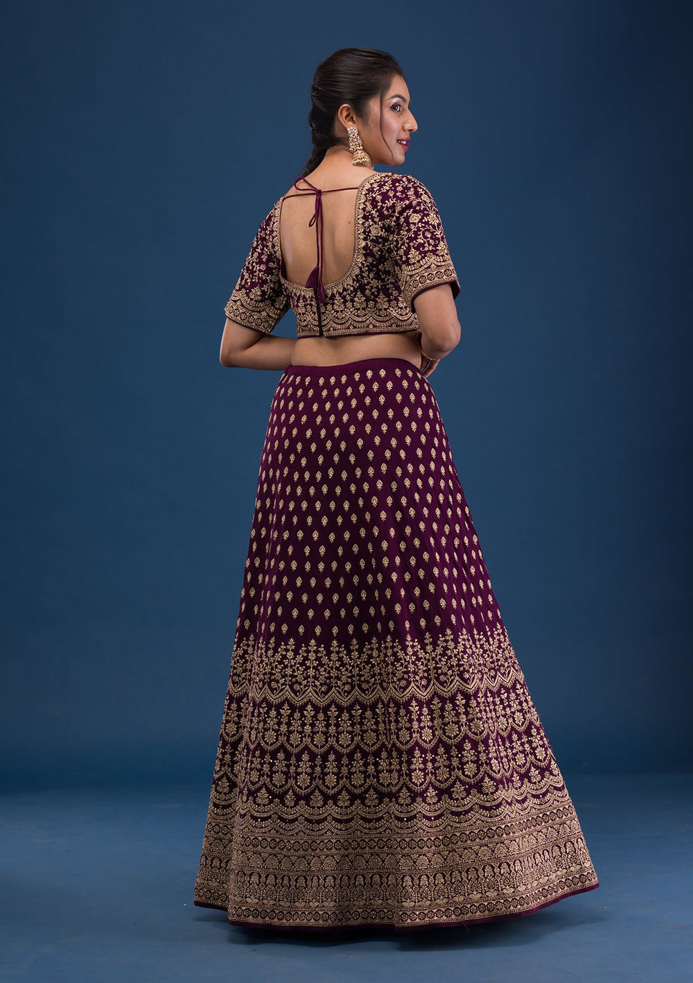 Wine Zariwork Raw Silk Readymade Lehenga-Koskii