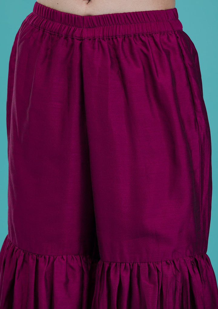 Wine Zariwork Raw Silk Readymade Salwar Suit-Koskii