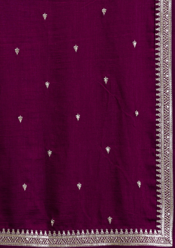Wine Zariwork Raw Silk Readymade Salwar Suit-Koskii