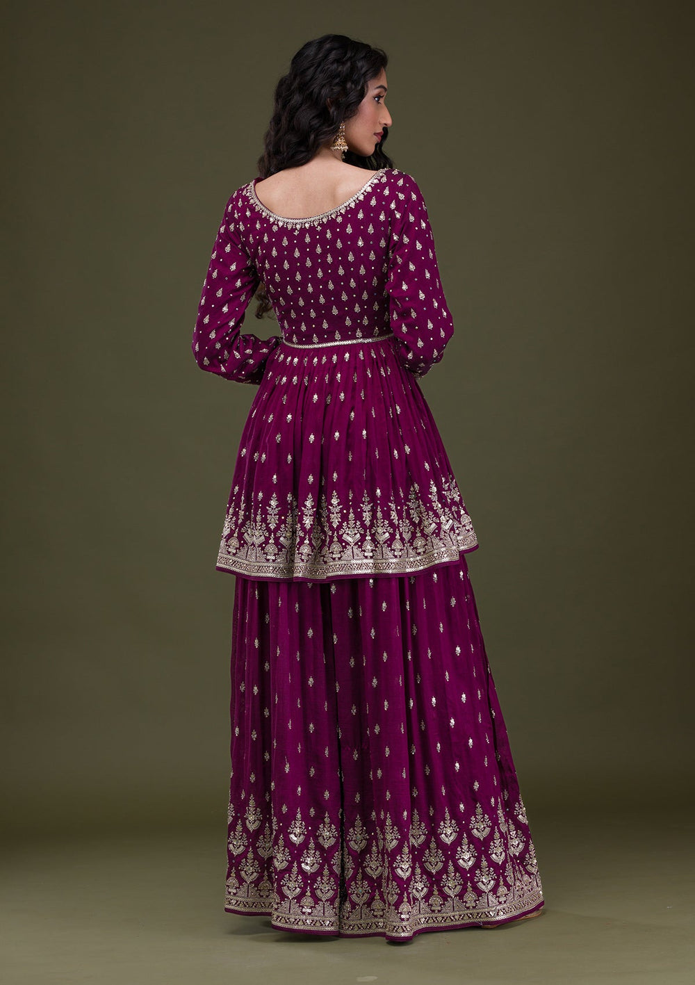 Wine Zariwork Raw Silk Readymade Salwar Suit-Koskii