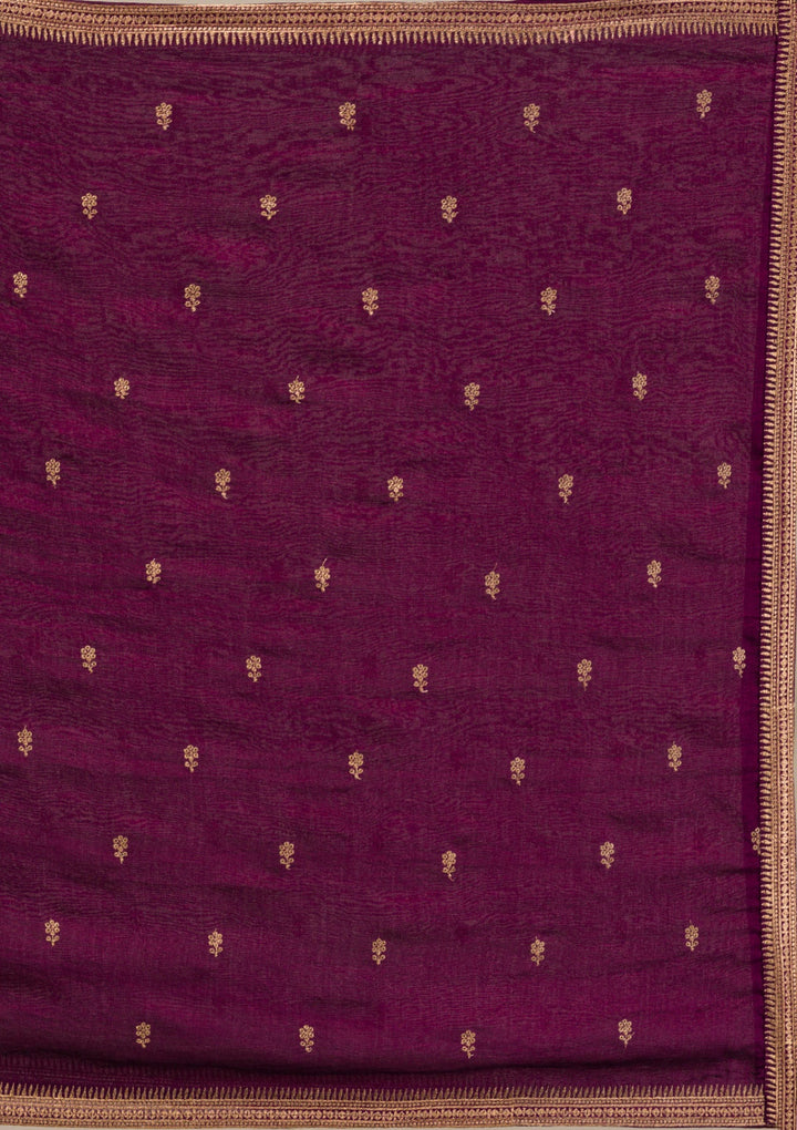 Wine Zariwork Raw Silk Readymade Salwar Suit-Koskii