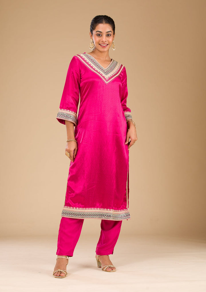 Wine Zariwork Satin Readymade Salwar Suit-Koskii