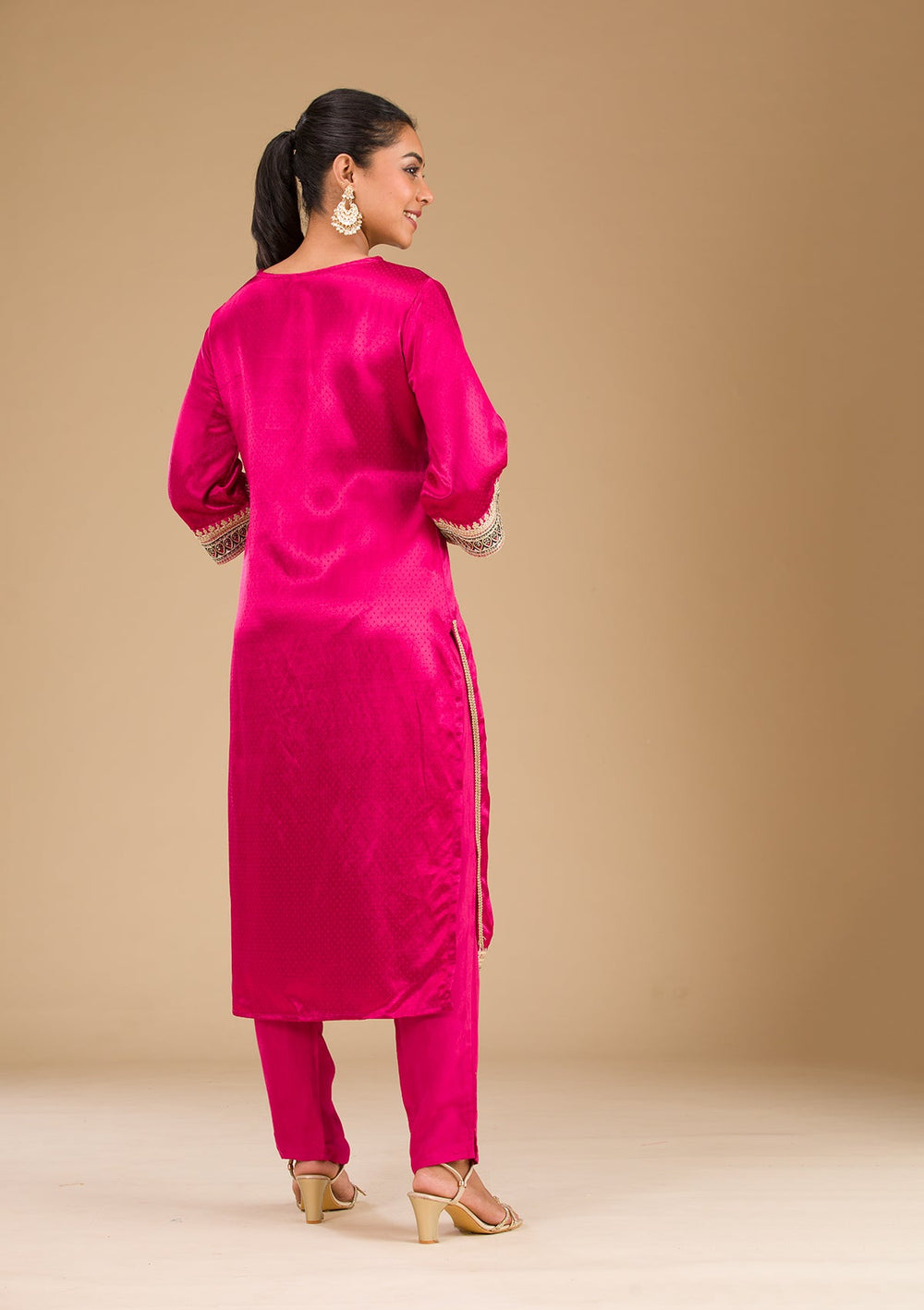 Wine Zariwork Satin Readymade Salwar Suit-Koskii