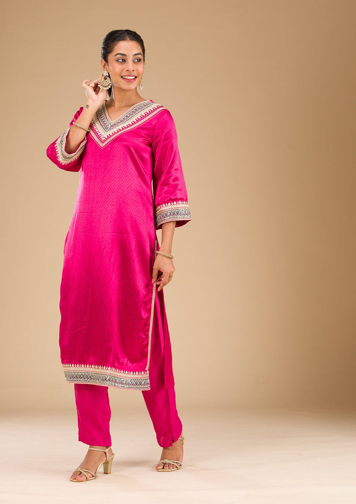 Wine Zariwork Satin Readymade Salwar Suit-Koskii