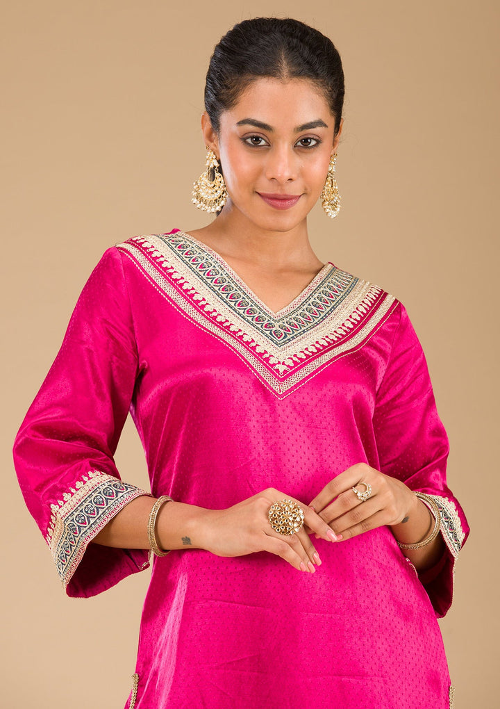 Wine Zariwork Satin Readymade Salwar Suit-Koskii