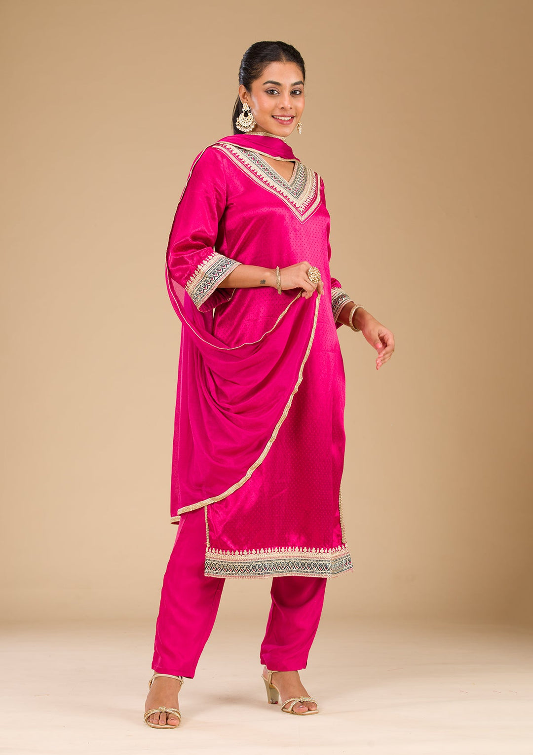 Wine Zariwork Satin Readymade Salwar Suit-Koskii