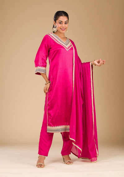 Wine Zariwork Satin Readymade Salwar Suit-Koskii