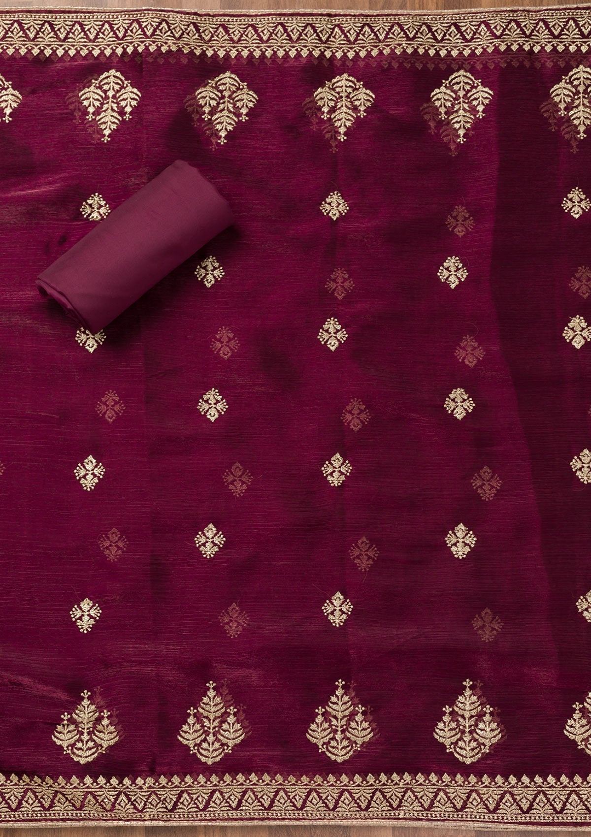 Wine Zariwork Semi Crepe Unstitched Salwar Suit-Koskii