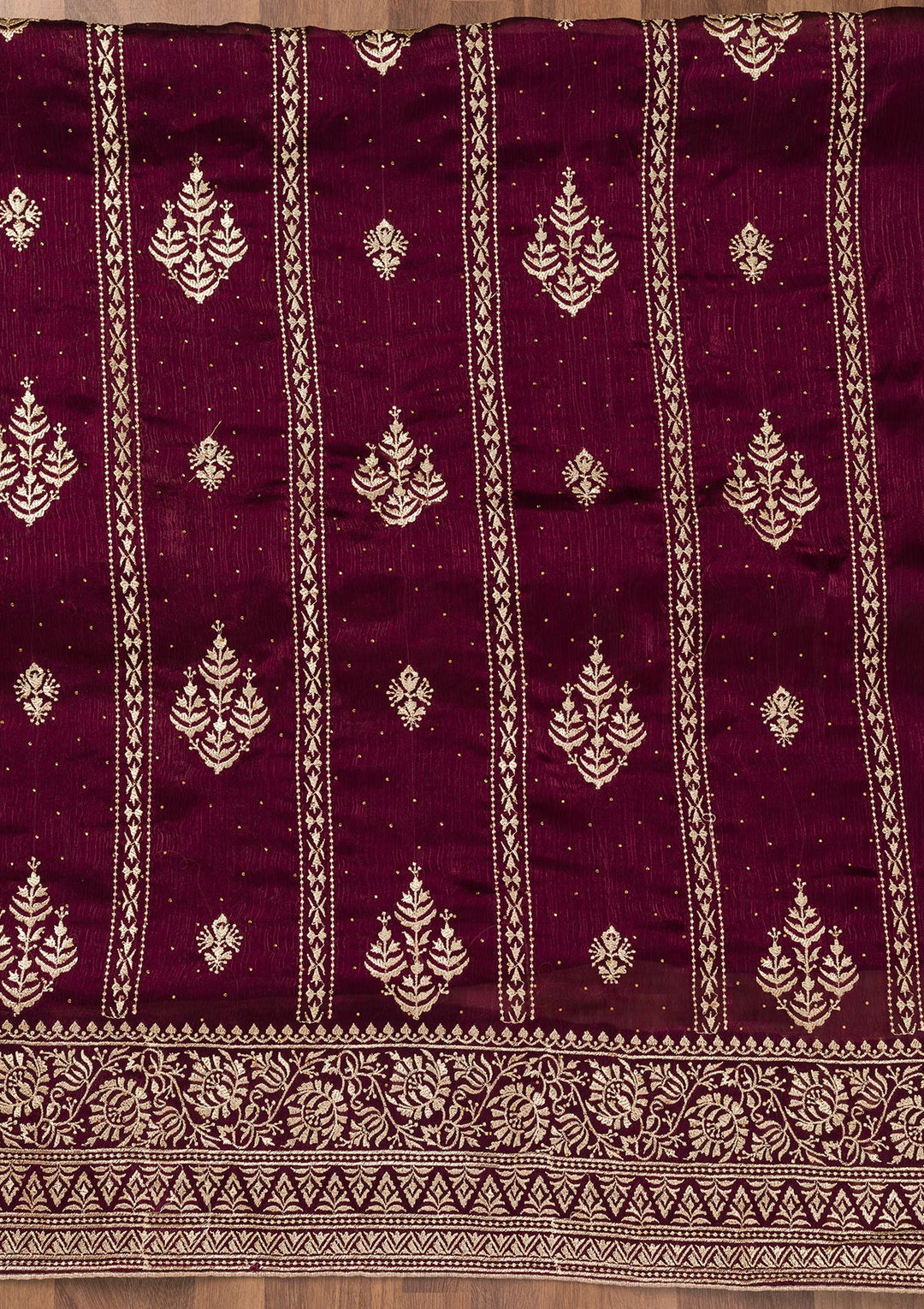 Wine Zariwork Semi Crepe Unstitched Salwar Suit-Koskii
