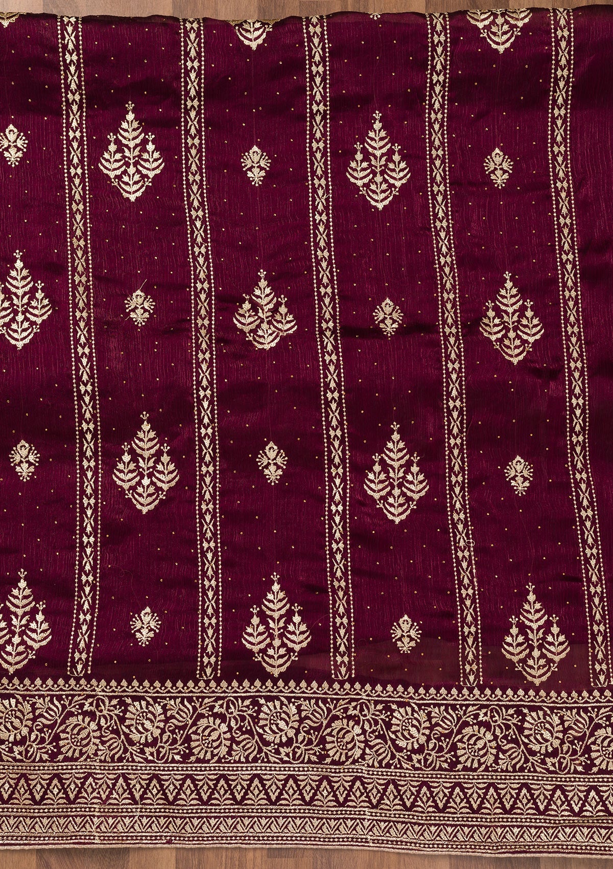 Wine Zariwork Semi Crepe Unstitched Salwar Suit-Koskii