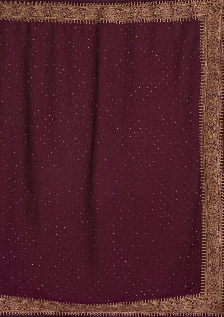 Wine Zariwork Semi Crepe Saree-Koskii