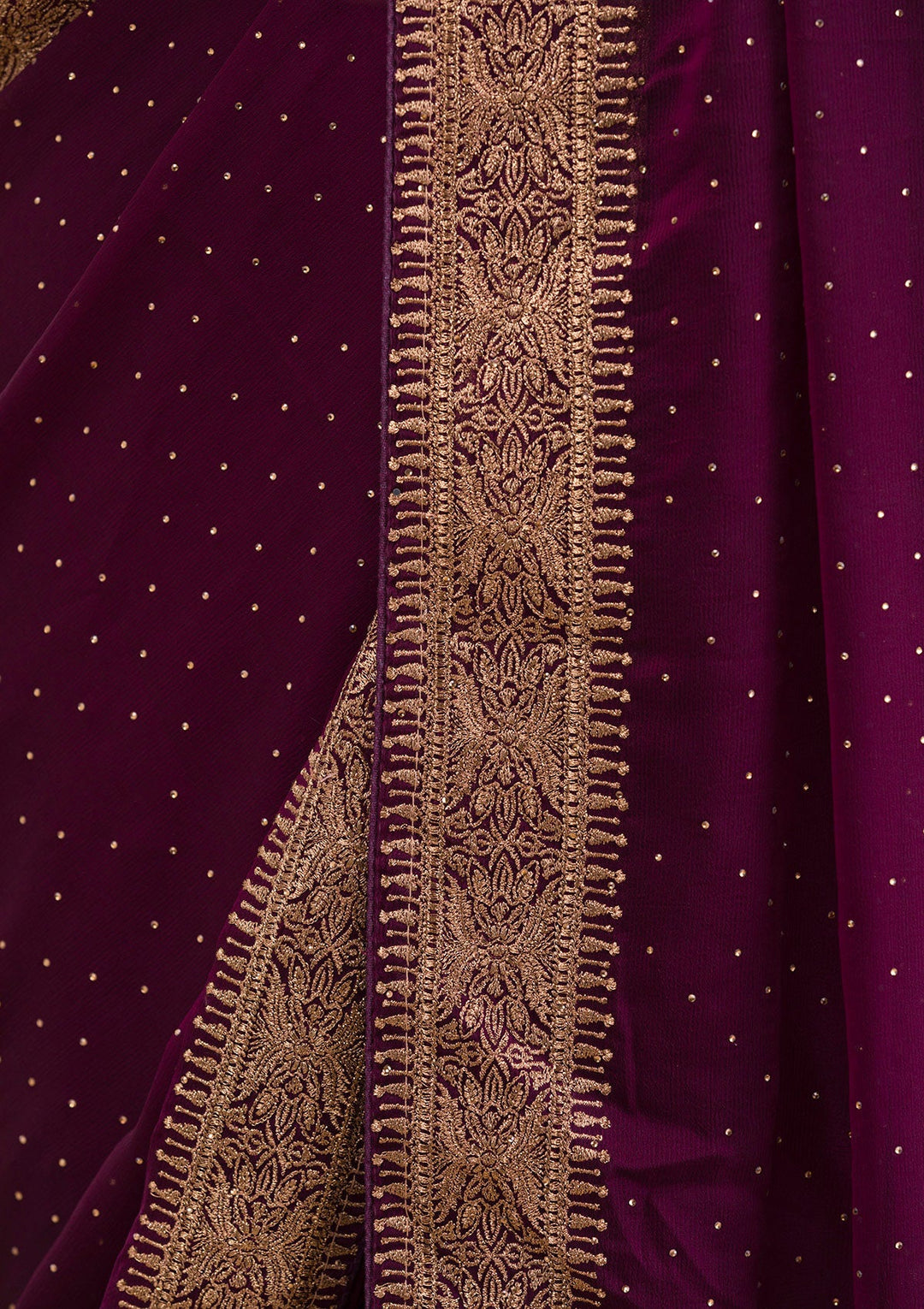 Wine Zariwork Semi Crepe Saree-Koskii