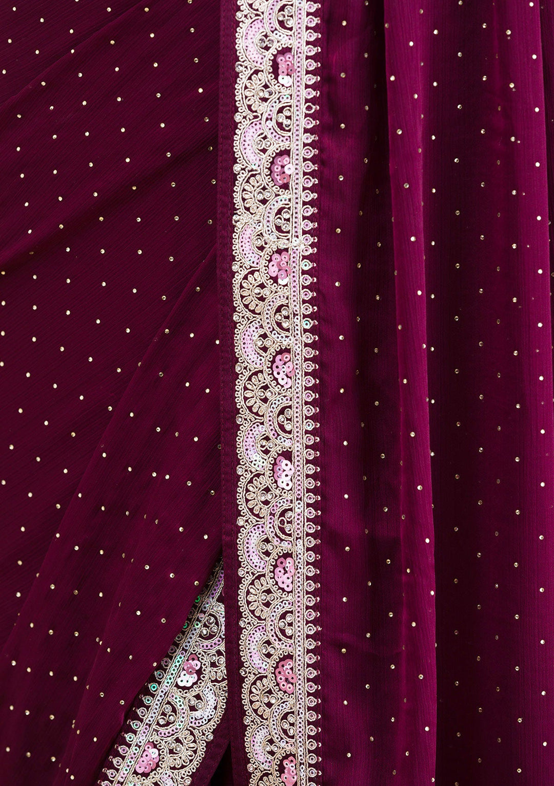Wine Zariwork Semi Crepe Saree-Koskii