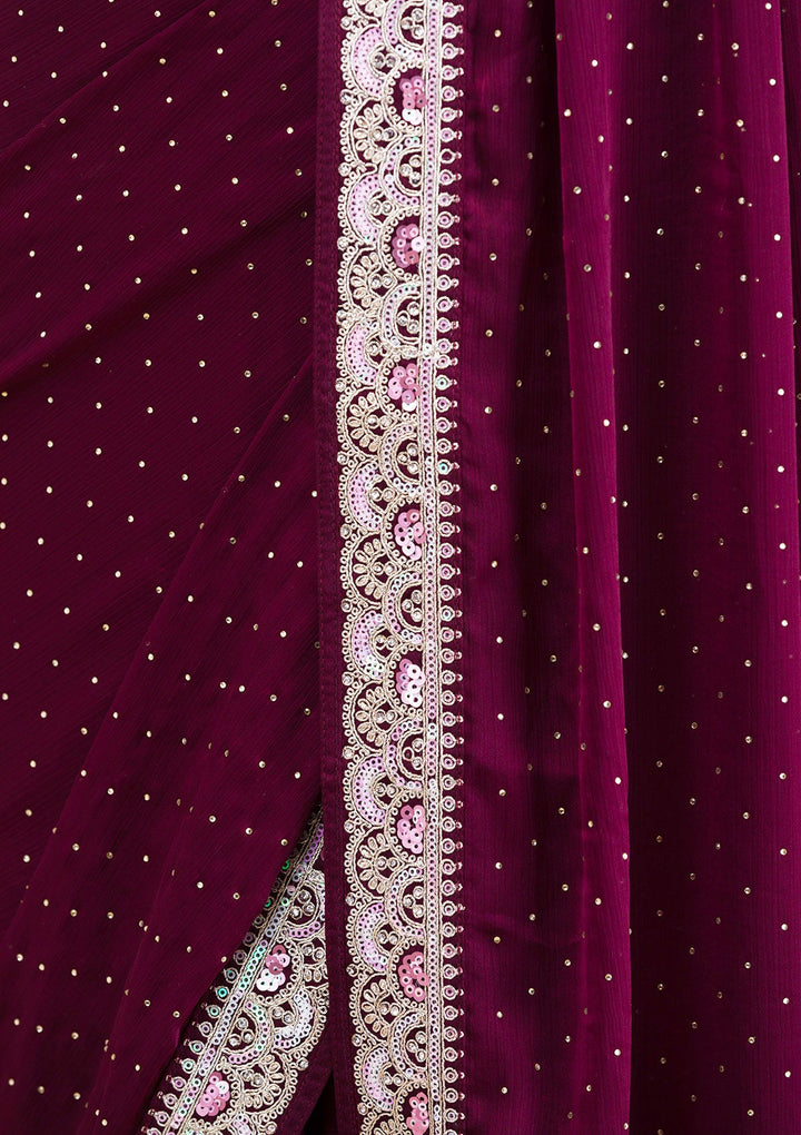 Wine Zariwork Semi Crepe Saree-Koskii
