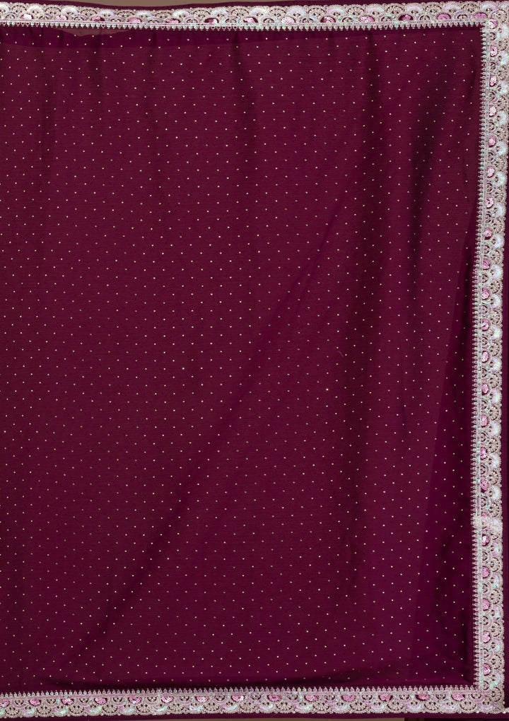 Wine Zariwork Semi Crepe Saree-Koskii