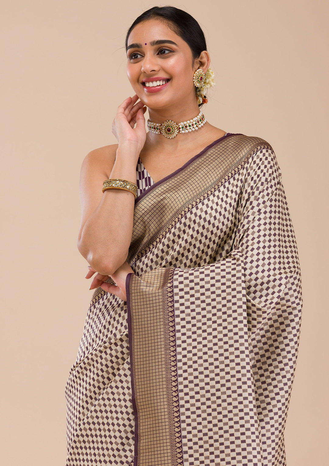 Wine Zariwork Silk Saree-Koskii