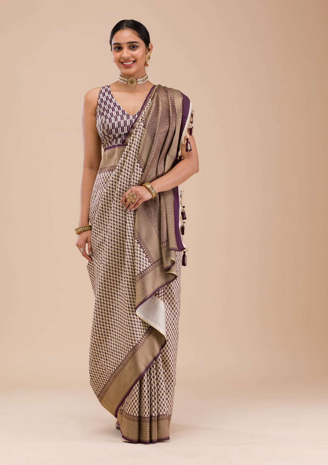 Wine Zariwork Silk Saree-Koskii