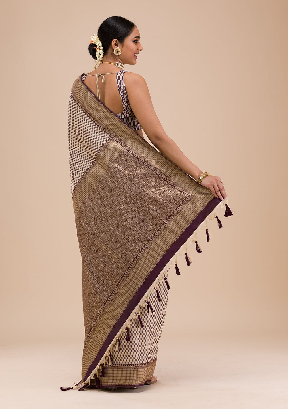 Wine Zariwork Silk Saree-Koskii