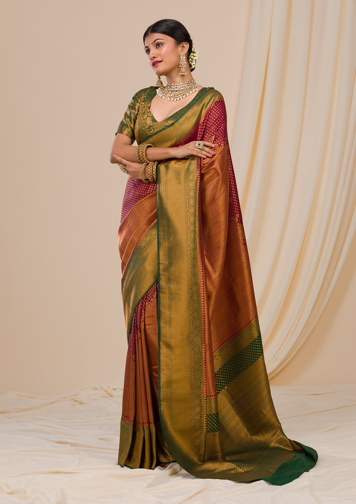 Wine Zariwork Soft Silk Saree-Koskii