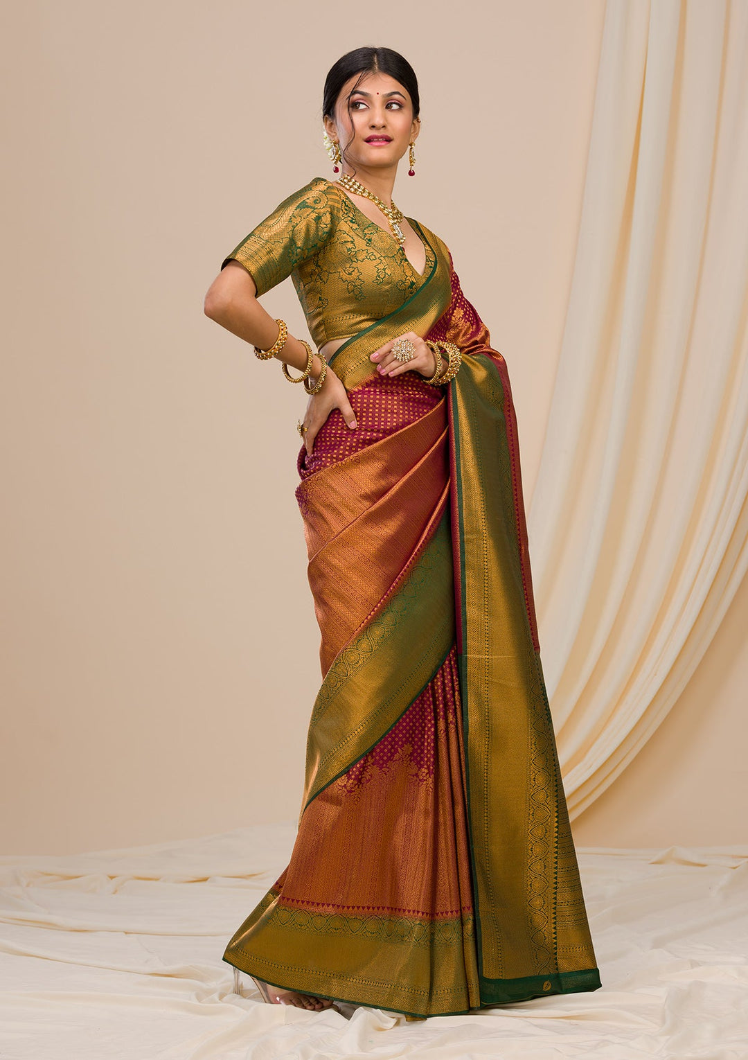 Wine Zariwork Soft Silk Saree-Koskii
