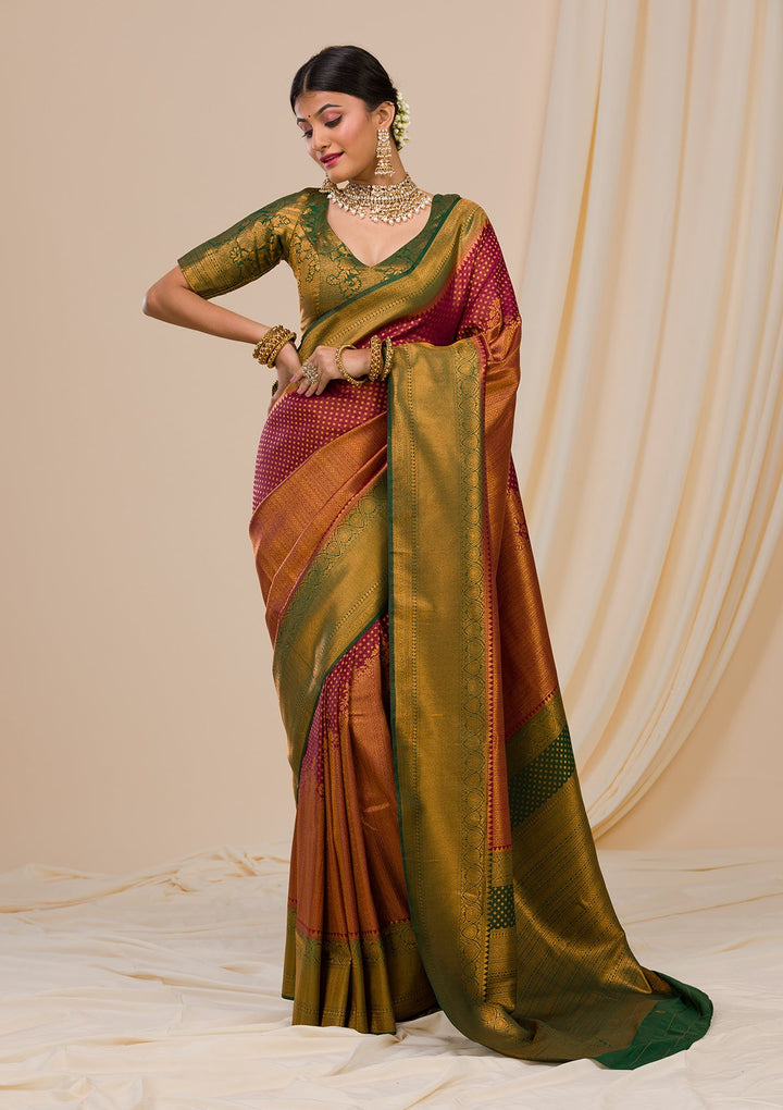 Wine Zariwork Soft Silk Saree-Koskii