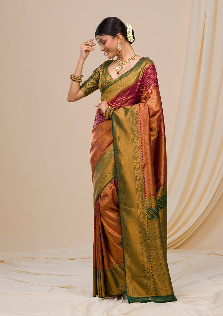 Wine Zariwork Soft Silk Saree-Koskii