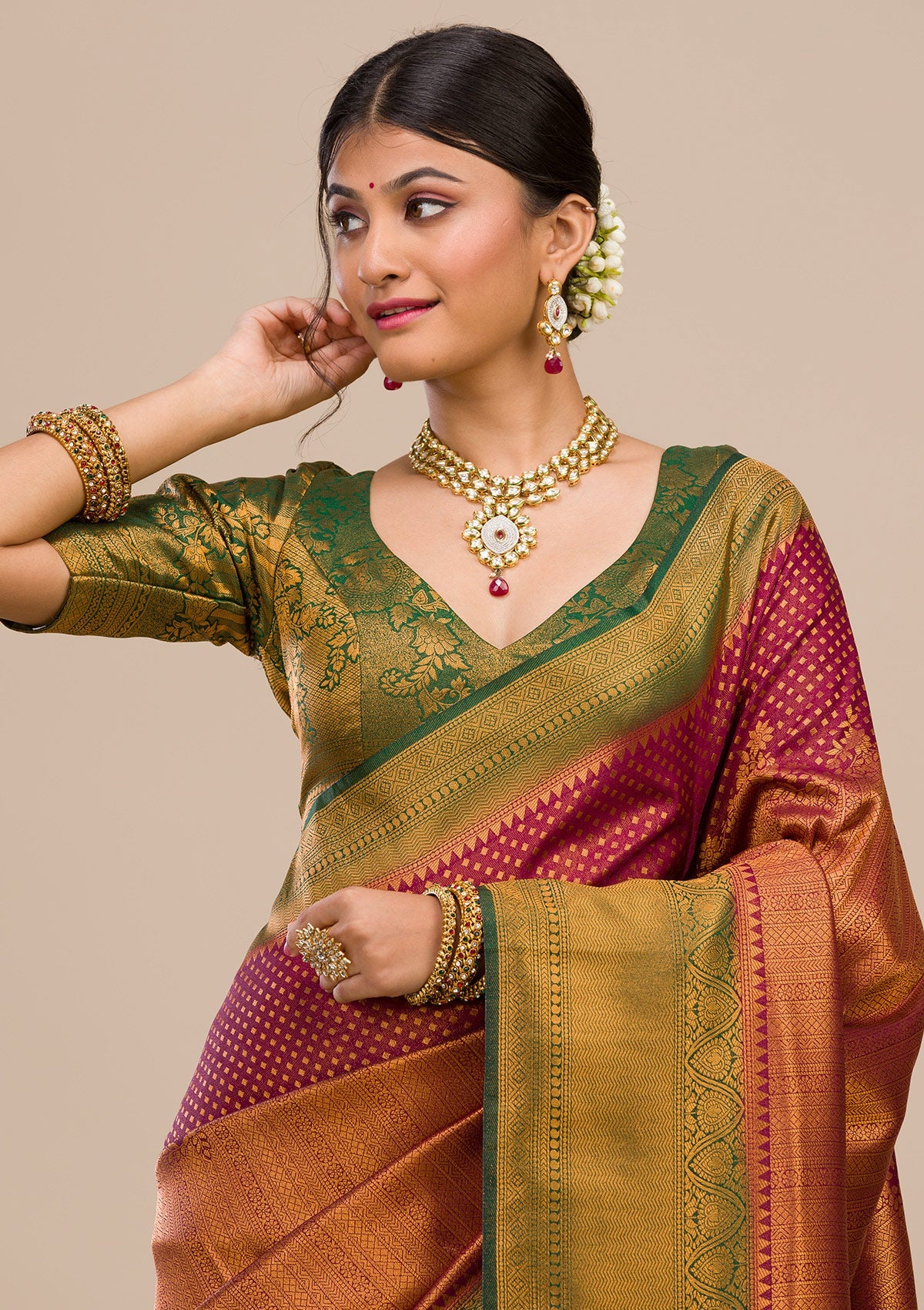 Wine Zariwork Soft Silk Saree-Koskii