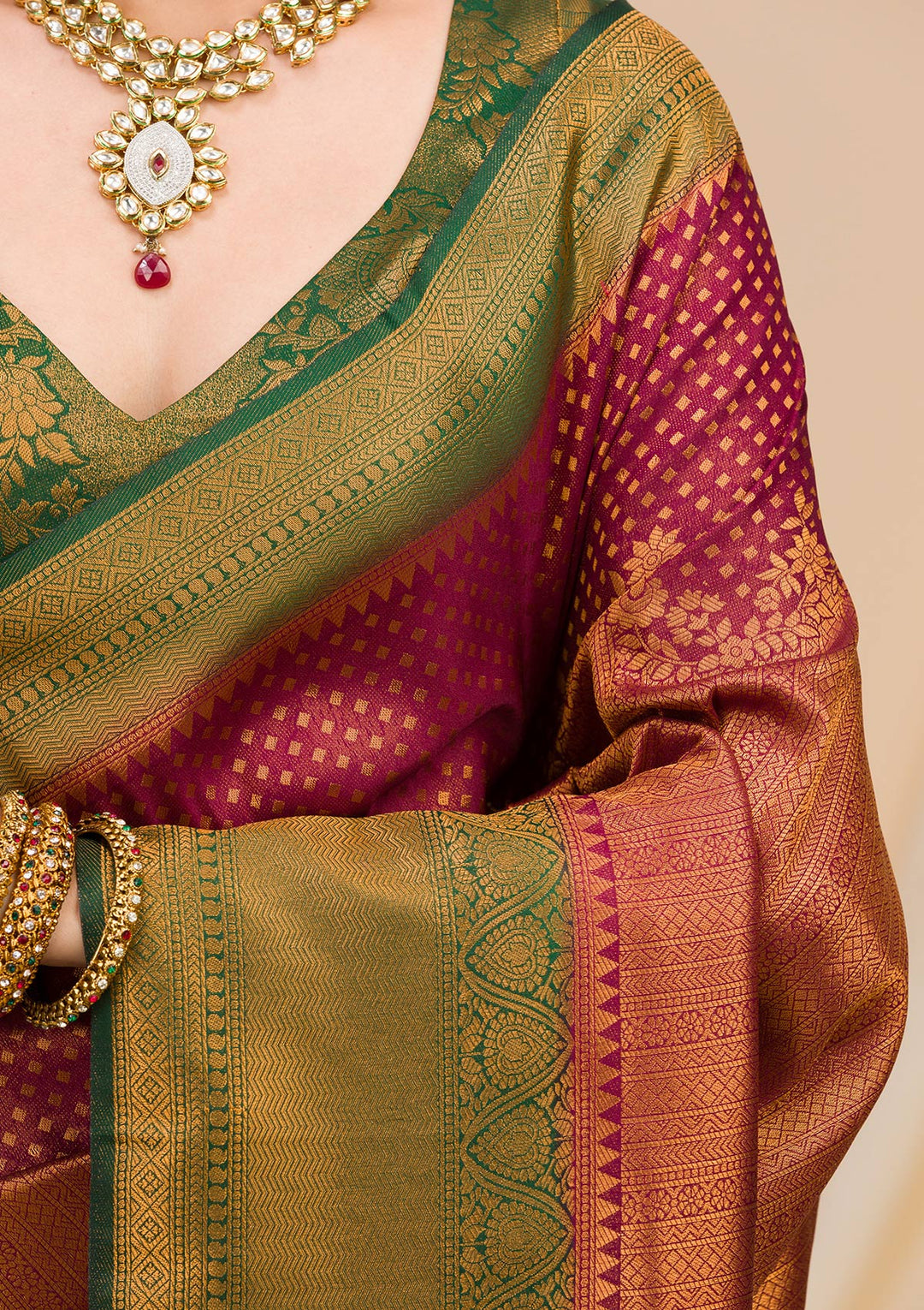 Wine Zariwork Soft Silk Saree-Koskii