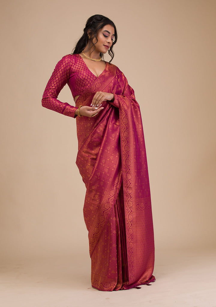 Wine Zariwork Soft Silk Saree-Koskii